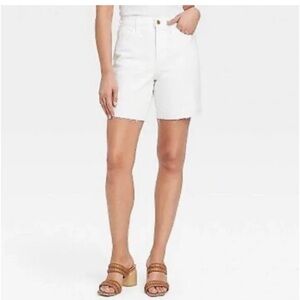 High Rise Vintage Stretch White Bermuda Jean Shorts